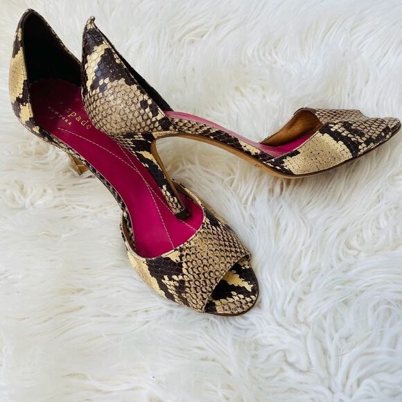 KATE SPADE snake python print open toe heels shoes - Picture 2 of 9